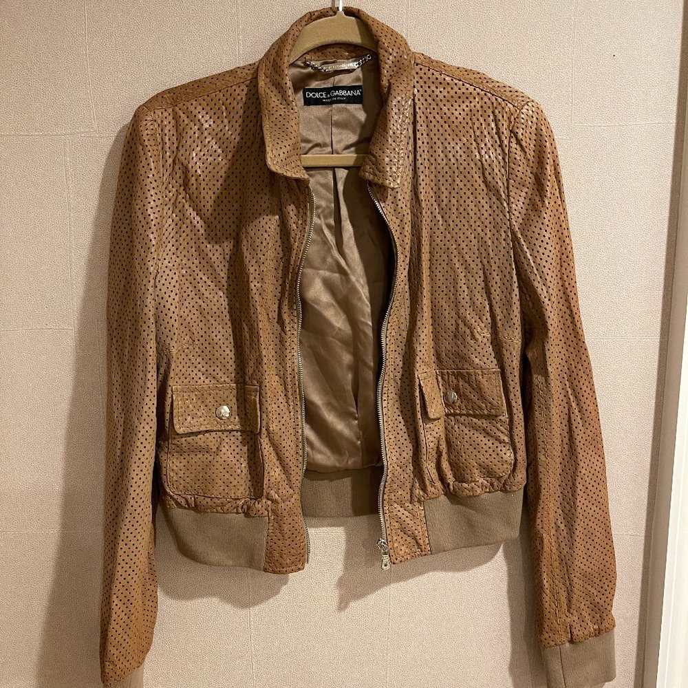 Dolce & Gabbana Camel Leather Jacket Size 46
